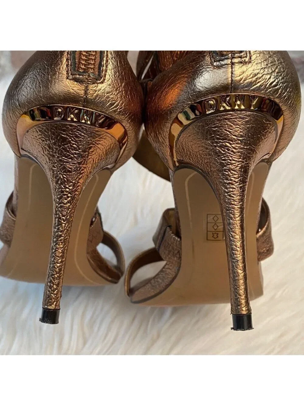 DKNY Iggi Bronze Strappy Heels, Size 7